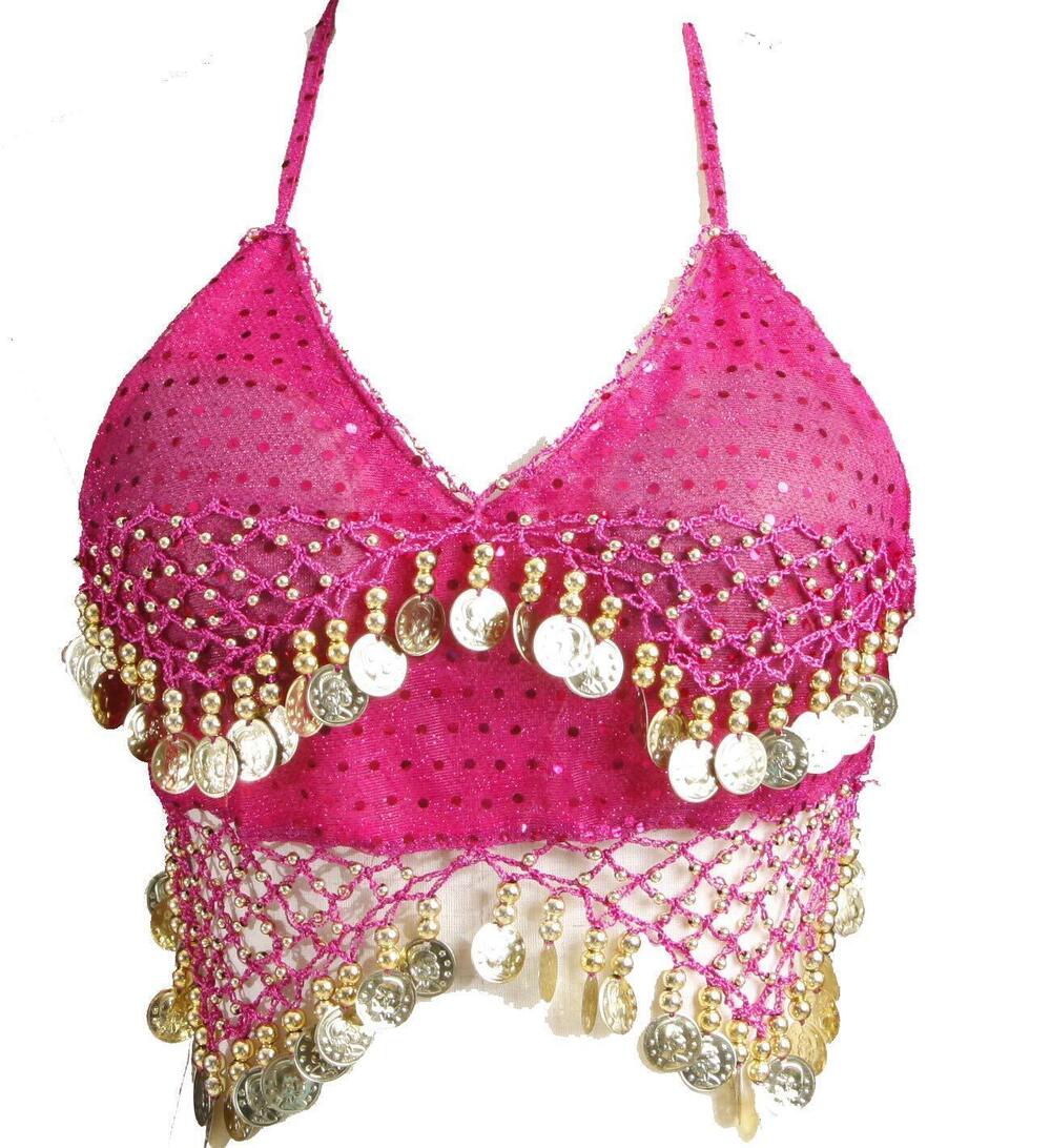2510 Lady's Belly Dance Bandage Coin Bra Top With Chest Pad Rose